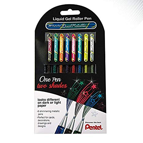 Pentel Hybrid Dual Metallic Liquid Gel Roller Pen YK110/8-M - Pack of 8 Pens in 16 Shimmering Metallic Colours