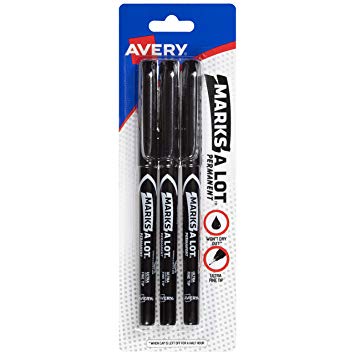 Avery Marks-A-Lot Permanent Markers, Ultra Fine Tip, Water and Wear Resistant, 3 Black Markers (09230)