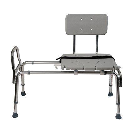 Duro-Med Heavy-Duty Sliding Transfer Bench Shower Chair with Cut-out Seat and Adjustable Legs, Gray
