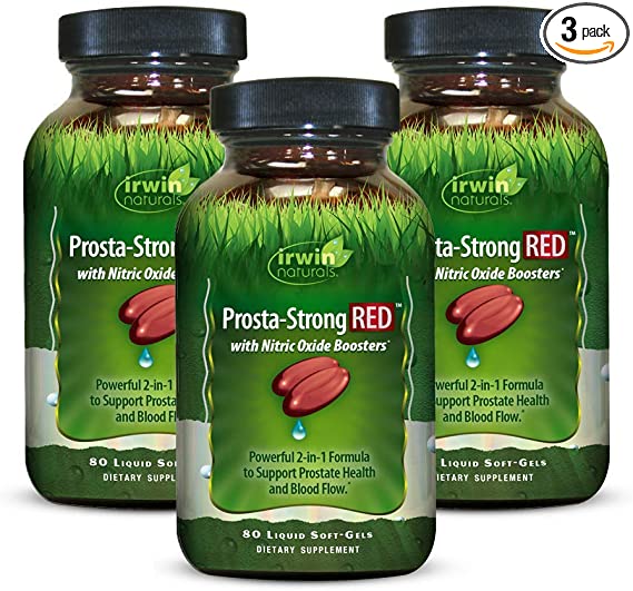 Irwin Naturals Prosta-Strong RED with Nitric Oxide Boosters - Prostate Health Support - Saw Palmetto, Lycopene, Pumpkin Seed & More - 80 Liquid Softgels (Pack of 3)