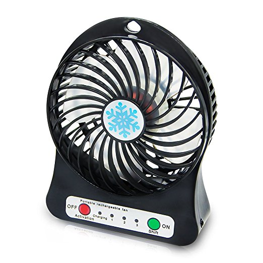 Ikevision USB Desk Fans Connected with Computer,Tablet,Power Bank ,with 18650 Lithium Battery 2200mAh,Strong Powerful Small Fan (Black)