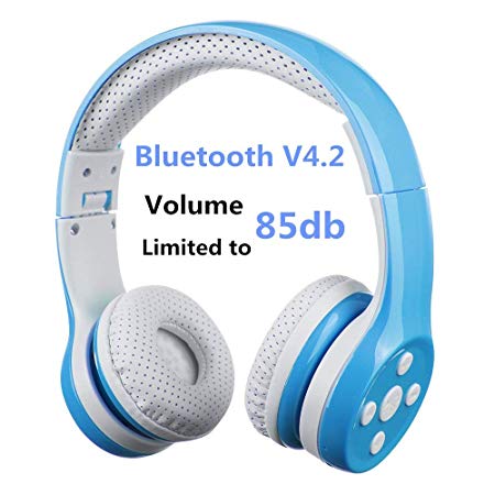 Kids wireless Headphone, Hisonic Volume Limited Bluetooth headphones Portable Headphones for kids with music share port and Built-in Microphone for boys and girls (Blue)