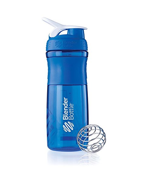 BlenderBottle SportMixer Tritan Grip Shaker Bottle, Blue/White, 28-Ounce