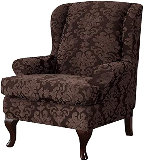 Stretch Wingback Chair Sofa Slipcover 2-Pieces Wing Back Armchair Covers Slip Resistant Spandex Jacquard Fabric Furniture Protector Couch Cover Soft with Elastic Bottom