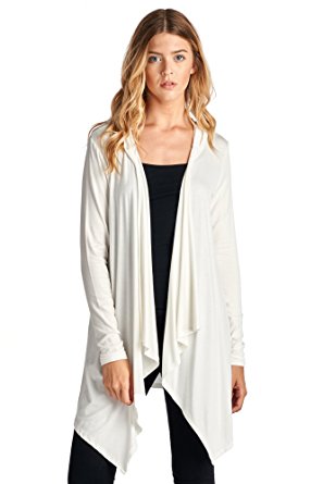 82 Days Women'S Rayon Span Open Front Cardigan With Hoodies - Solid