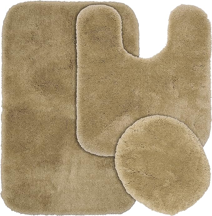 Garland Rug 3-Piece Finest Luxury Ultra Plush Washable Nylon Bathroom Rug Set, Taupe