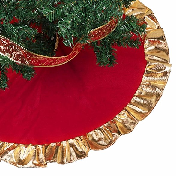 Christmas Tree Skirt Classic, Golden Ruffle Edge Gold Nonwovens Skirt, Christmas Party Decoration, Xmas Tree Ornaments