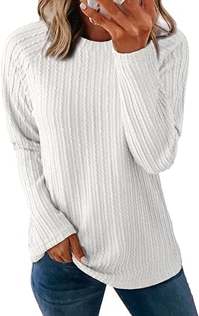 Dokotoo Womens Tops Long Sleeve Lightweight Shirts 2024 Fall Fashion Trendy Tops Crewneck Casual Knit Basic Tee