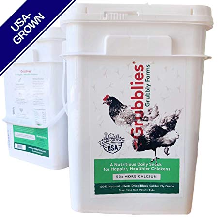 Grubblies - 5 lb. Treat Tank USA-Grown Non-GMO Grubs, 50x More Calcium Than Mealworms - a Daily Nutritious Snack for Chickens - 100% Natural & Oven-Dried for Happy, Healthy Hens