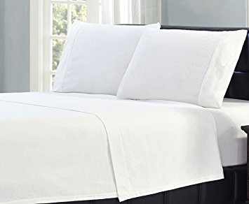 Mellanni 100% Cotton 1 Piece Flannel Fitted Sheet - Deep Pocket - Warm - Super Soft - Breathable Bedding (Full, White)