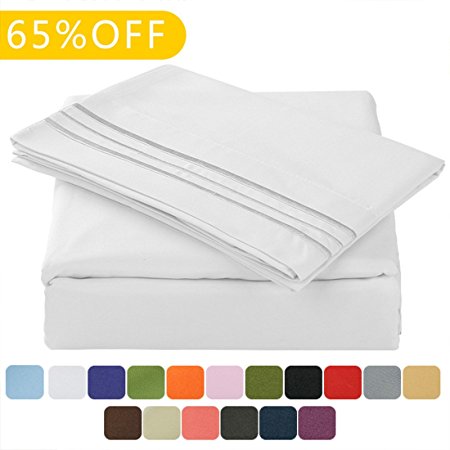 Balichun Luxurious Bed Sheet Set-Highest Quality Hypoallergenic Microfiber 1800 Bedding Super Soft 6-Piece Sheets with 14" Deep Pocket Fitted Sheet Full/Queen/King Size (Queen, White)