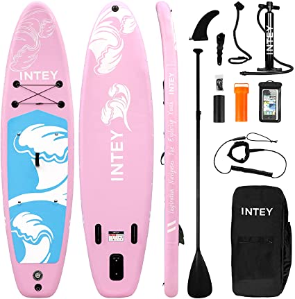 INTEY Inflatable Stand Up Paddle Board (6 Inches Thick) Durable Standing Boat with Great SUP Accessories & Backpack | Wide Stance, Three Fins for Excellent Tracking, Surf Control, Non-Slip Deck