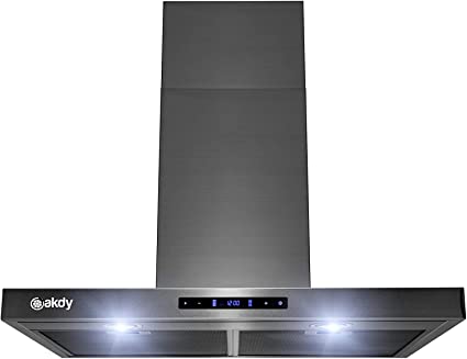 AKDY 30 in. 343 CFM Convertible T-Shape Wall Mount Black Stainless Steel Kitchen Range Hood with Touch Panel and Carbon Filters