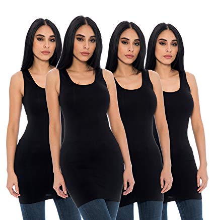 Unique Styles Seamless Long Tank Top Stretch Camisole Layering Top Regular Plus Size Pack of 4