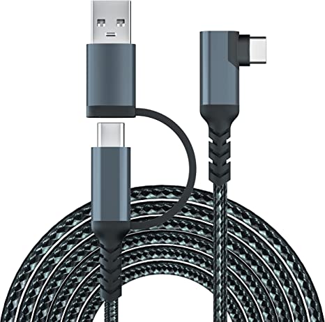Link Cable 20ft Braided USB C to USB C/A 2 in 1 Type C Cable USB 3.2 Gen1 High Speed Data Transfer & Fast Charging Cable for Quest 2 and Oculus Quest Headset to Gaming PC