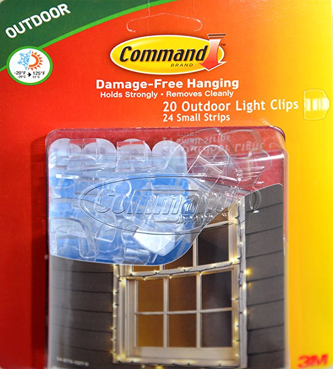 Command Clips for Hanging Outdoor String Lights, 20 Clear Clips