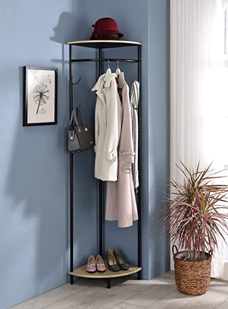 Kings Brand Furniture - Pasmore Entryway Corner Freestanding Hall Tree Coat Rack With Shelf & Shoe Storage