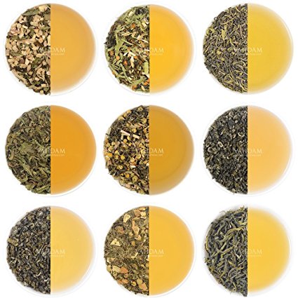 Green Tea Leaves Sampler - 10 TEAS, 50 SERVINGS - 100% NATURAL Weight Loss Tea, Slimming Tea & Detox Tea, 2017 Harvest, Green Tea Loose Leaf blended with Superior Ingredients, Individually Sealed