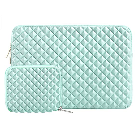 MOSISO Laptop Sleeve Compatible 2018 New MacBook Air 13 inch with Retina Display A1932, 13 inch New MacBook Pro A1989 A1706 A1708, Diamond Foam Water Repellent Neoprene Bag with Small Case, Mint Green