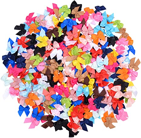 200pcs Mini Satin Ribbon Bows DIY Craft for Sewing Flowers Appliques Crafts Decoration Hair Accessories for Wedding Gift Box (Multicolored)