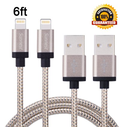 Sunnest 2 Pack 6ft 8 Pin Lightning Cable with Aluminum Connector Extra Long Nylon Braided Syncing and Charging Cord Wire for iphone 6s, 6s plus, 6plus, 6,5s 5c 5,iPad Mini, Air,iPad5,iPod on iOS9