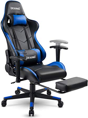 DESINO Gaming Chair Racing Style High Back Computer Chair Swivel Ergonomic Executive Office Leather Chair with Footrest and Adjustable Armrests (Blue2)