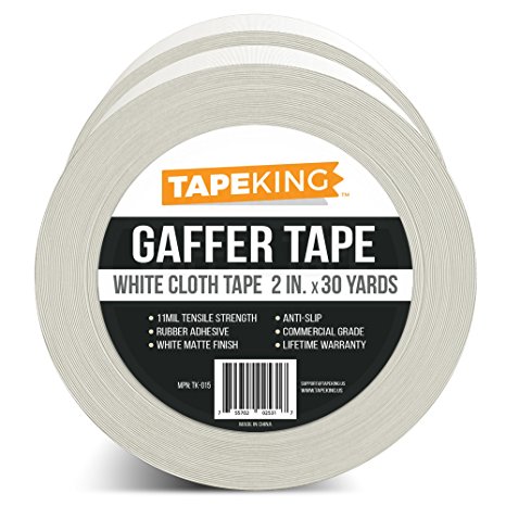 Tape King Gaffers Tape White (2-Pack) Professional Grade Premium Gaffer, 2 Inch X 30 Yards Per Roll