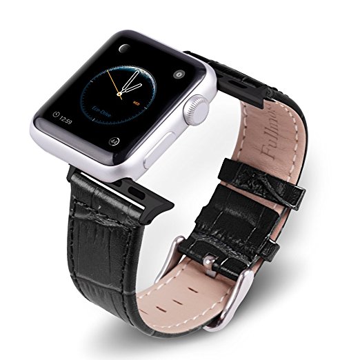 Apple Watch Bands,Fullmosa Bamboo Luxury Genuine Calf Leather Strap Smart Watch Band with Stainless Metal Clasp for iWatch Series1 Series2,Black 42mm