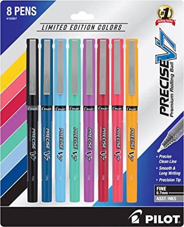 PILOT Precise V7 Stick Liquid Ink Rolling Ball Stick Pens, Fine Point, Assorted Ink, 8-Pack