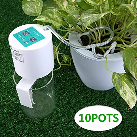 KingSo 10M Drip Irrigation Kit Self Watering System with 15-Day Watering/Interval Time Setting for 10 Indoor Potted Plants Vacation Plant Garden Flowers Auto Watering