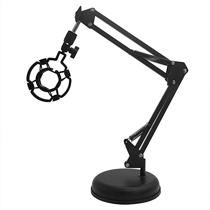 Sywon Desktop Microphone Stand, Adjustable Microphone Suspension Boom Scissor Arm Stand with Mic Shock Mount for lightweight Micphone in Studio, Video Room, TV Station, Broadcast and Home