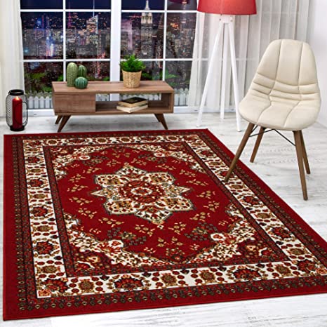Antep Rugs Alfombras Oriental Traditional 3x5 Non-Skid (Non-Slip) Low Profile Pile Rubber Backing Indoor Area Rugs (Maroon, 3' x 5')