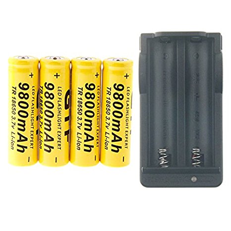 Hossen GTF 4pcs 3.7V 18650 Led Flashlight 9800mAh Li-ion Rechargeable Battery   Charger