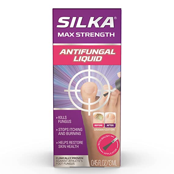 Silka Max Strength Antifungal Liquid with Brush Applicator for Toenail Fungus Treatment, Athlete's Foot & Ringworm, Relieves Itching & Burning, 0.45 Fl Oz