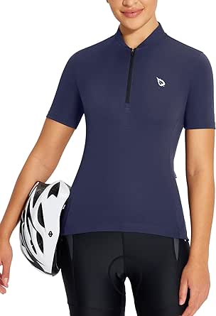 BALEAF Women's Cycling Jersey Short Sleeve Half Zip Bike Shirts Road Biking Tops 4 Rear Pockets UPF 50