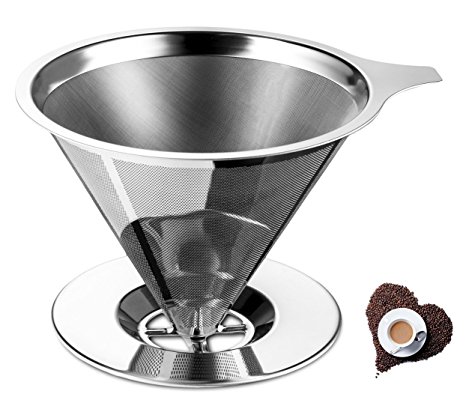 Home Stainless Steel Paperless Pour Over Coffee Maker Dripper Double Layer Mesh ,18\8 (304) Stainless Steel Reusable Drip Cone Coffee Filter