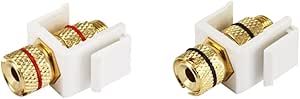 Monoprice Keystone Jacks - Banana Jacks with Red and Black Rings (Screw Type) | White