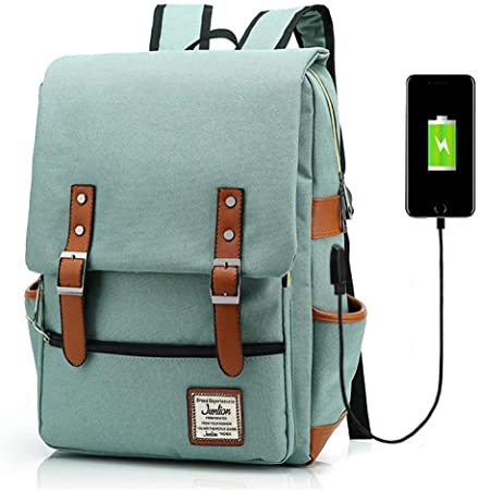 Junlion Unisex Business Laptop Backpack College Student School Bag Travel Rucksack Daypack with USB Charging Port Green