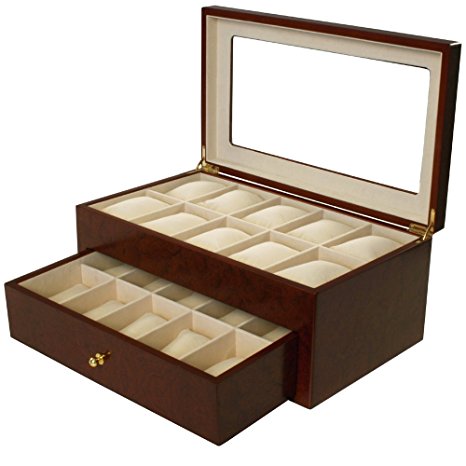 Watch Box for 20 Watches XL Extra Large Compartments Fits 65mm Soft Cushions Clearance
