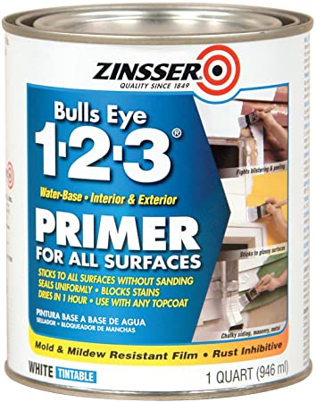 Rust-Oleum 2004 Zinsser Bulls Eye 1-2-3 White Water-Based Interior/Exterior Primer Sealer, 1-Quart