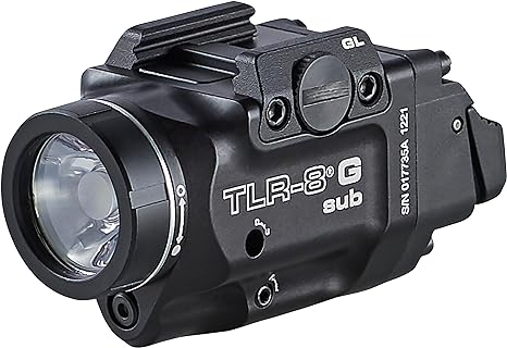 Streamlight 69431 TLR-8G Sub 500-Lumen Compact Rail-Mounted Tactical Light with Integrated Green Aiming Laser Exclusively for Glock 43X/48 MOS/Rail with CR123A Battery, Black