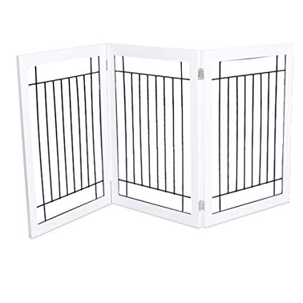 Internet’s Best Traditional Wire Dog Gate | 3 Panel | 30 Inch Tall Pet Puppy Safety Fence | Fully Assembled | Durable MDF | Folding Z Shape Indoor Doorway Hall Stairs Free Standing | White