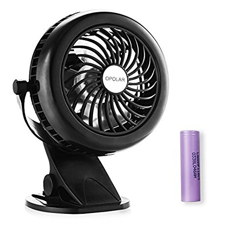 OPOLAR F901 Rechargeable Clip and Desktop Fan, 2 in 1, Strong Wind, USB Powered,1800mAh Battery, 2 Speeds, Desk Fan, Clip Fan, USB Fan, Battery Fan, Office Fan, Small Personal Fan, Black