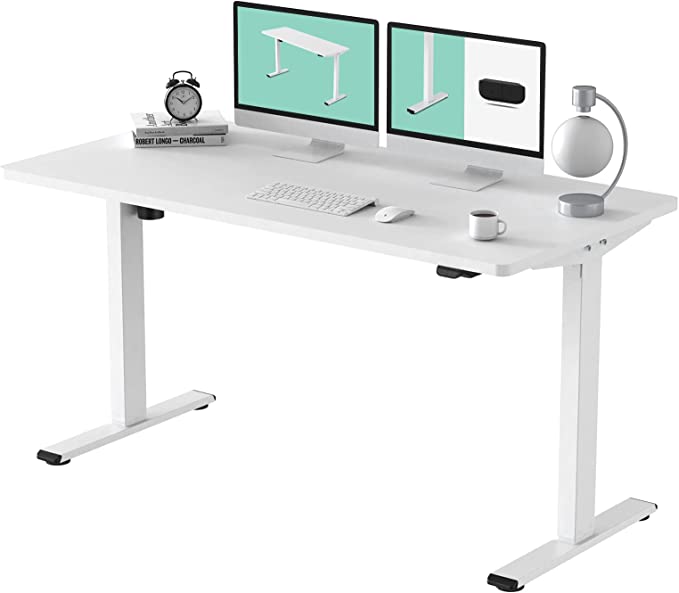 FLEXISPOT EC1 Essential Electric White Standing Desk Whole Piece 55 x 28 Inch Desktop Adjustable Height Desk Home Office Computer Workstation Sit Stand up Desk (White Frame   55" White Top)