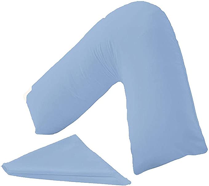 CnA Stores Orthopaedic V-Shaped Pillow Extra Cushioning Support For Head, Neck & Back (Sky Blue, V-pillow With Cover)