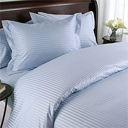 LUXURIOUS 6-Piece TWIN Size GOOSE DOWN Bed-in-a-Bag, BLUE Damask Stripe, 1000 Thread Count 100% EGYPTIAN Cotton BED IN A BAG Set - Includes 1000TC 3pc SHEET Set, 2pc DUVET Set & 1 GOOSE DOWN Comforter