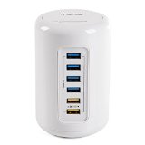 MoKo 6-Port High-speed USB 30 Hub 4 Universal  2 BC 12 Charging Ports with SD  TF Card Reader and Power Adapter Suit for American Standard plug WHITE