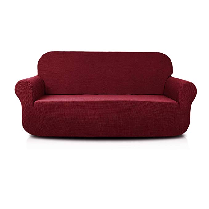 AUJOY Stretch Loveseat Cover Water-Repellent Couch Covers Dog Cat Pet Proof Sofa Love-seat Slipcovers Protectors (Loveseat, Wine Red)