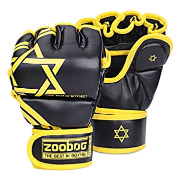 Flexzion Half Finger Boxing Gloves - Grappling MMA Muay Thai UFC Sparring Punch Ultimate Mitts Sanda Fighting Training Sandbag Equipment Pair for Adult Men