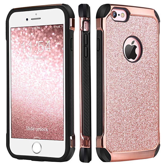 iPhone 6 Case,iPhone 6s Case,BENTOBEN Ultra Slim Dual Layer Hybrid Hard Shell with Sparkly Glitter PU Leather Soft TPU Bumper Rugged Shockproof Protective Phone Cases Cover for iPhone 6/ iPhone 6S, Cute Rose Gold